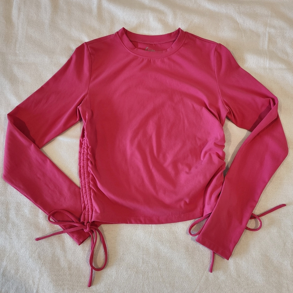 Women’s Pink Long Sleeve Crop Top with Side Ties